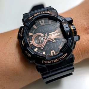 Rose Gold and Black G-Shock watch
